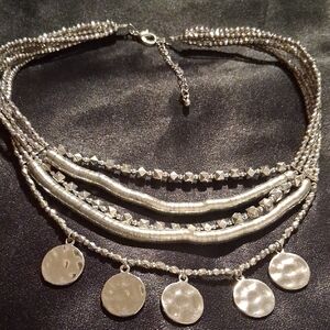 Elegant Silver Multi-Layer Coin Necklace 22 -24 In Long.